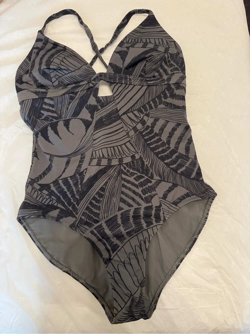 ATHLETA Gray Black Zuma One Piece Swim Surf Swimsuit Swimwear
